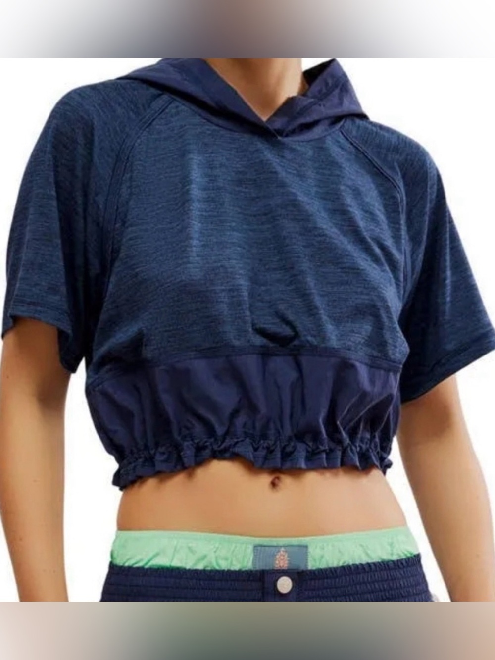Free People Movement On the Move Women's Short Sleeve Cropped Hoodie Navy